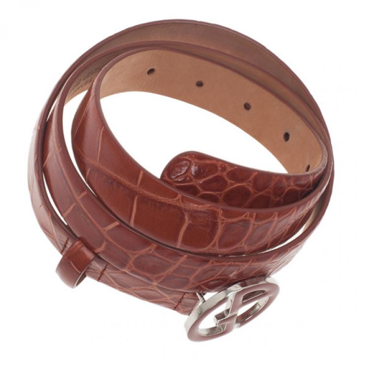 مملوكة مسبقًا حزام جورجيو أرماني برتقالي منقوش شعار إناميل مقاس 46