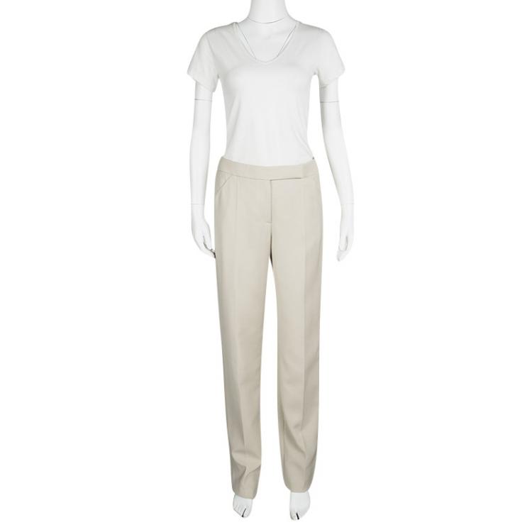 Pre Owned Giorgio Armani Cream Tailored Straight Fit Trousers M