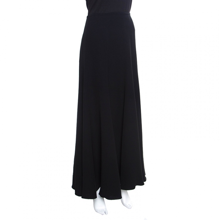 Pre Owned Giorgio Armani Black Silk Crepe Paneled Maxi Skirt S