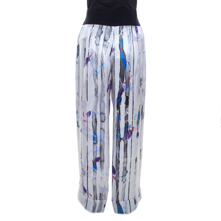 Pre Owned Giorgio Armani Multicolor Printed Silk Elasticized Waist Detail Loose Fit Pants M