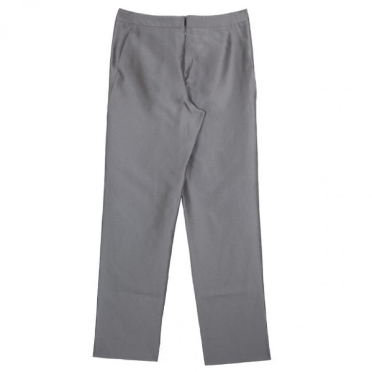 Pre Owned Giorgio Armani Grey Silk-blend Pants S