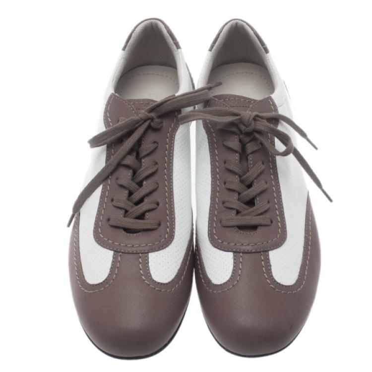 Pre Owned Giorgio Armani Two-Tone Leather Sneakers Size 42