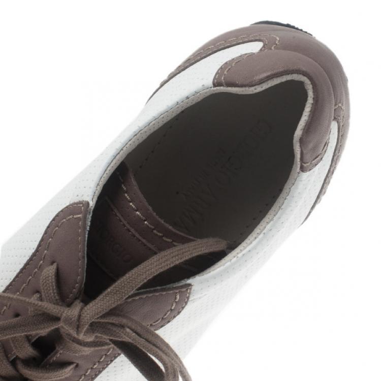 Pre Owned Giorgio Armani Two-Tone Leather Sneakers Size 42