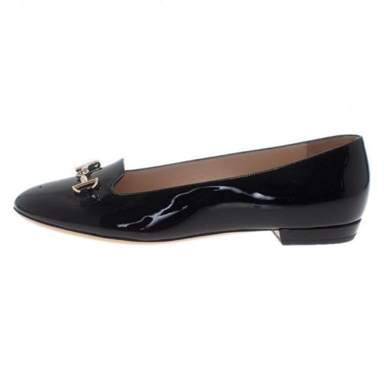 Pre Owned Giorgio Armani Black Patent Embellished Loafers Size 37