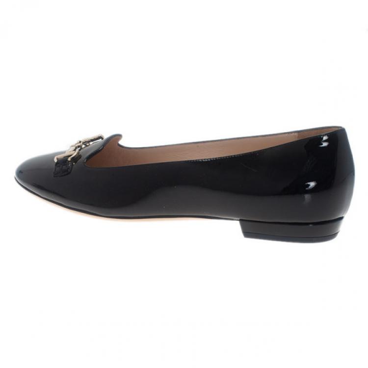 Pre Owned Giorgio Armani Black Patent Embellished Loafers Size 37