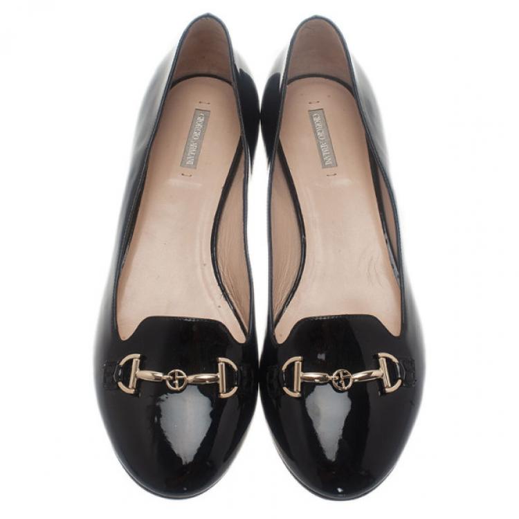 Pre Owned Giorgio Armani Black Patent Embellished Loafers Size 37