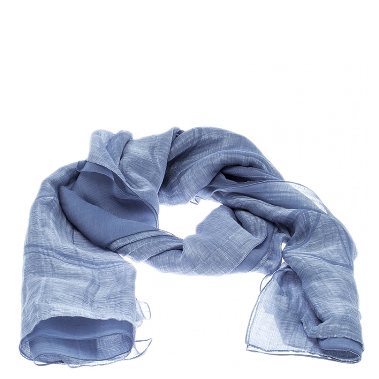 Pre Owned Giorgio Armani Blue Double Faced Linen and Silk Scarf 