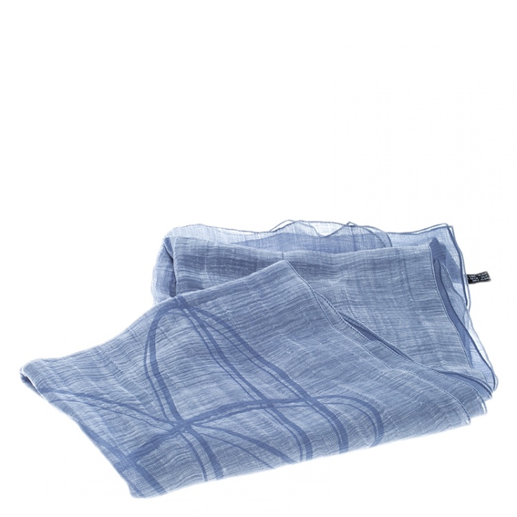 Pre Owned Giorgio Armani Blue Double Faced Linen and Silk Scarf 
