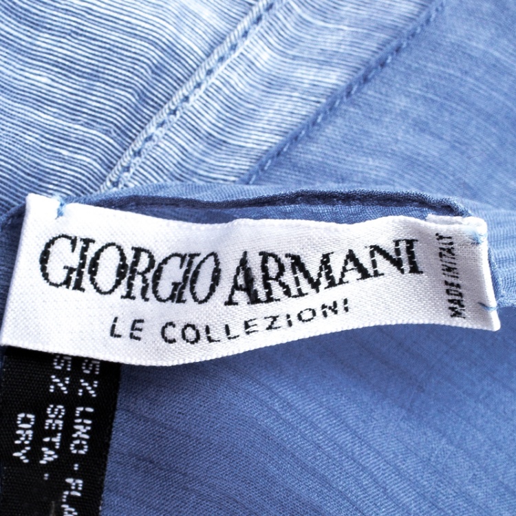 Pre Owned Giorgio Armani Blue Double Faced Linen and Silk Scarf 