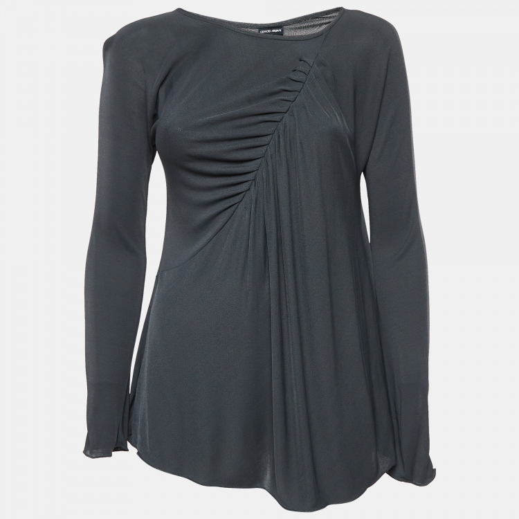 Pre Owned Giorgio Armani Grey Jersey Draped Top M