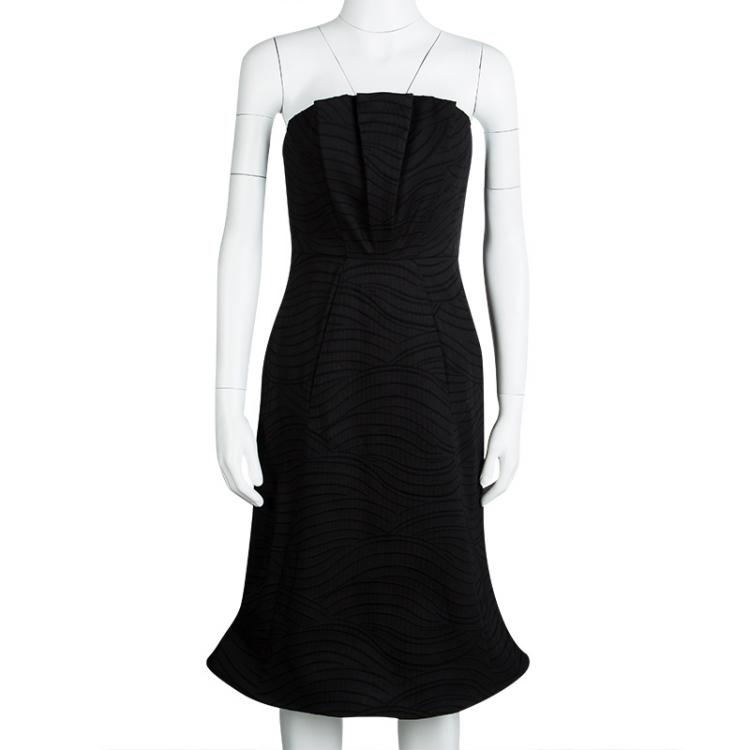 Pre Owned Giorgio Armani Black Textured Strapless Cocktail Dress S
