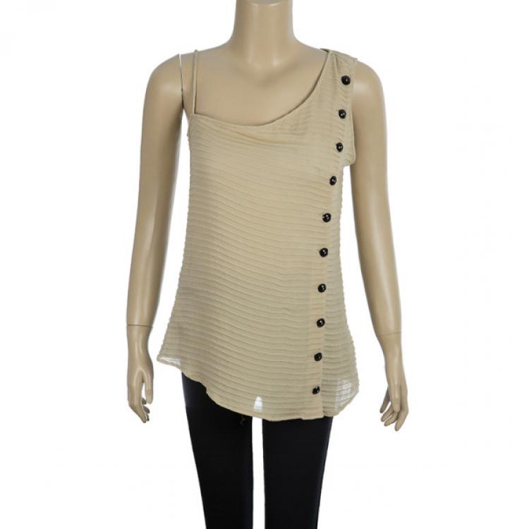 Pre Owned Giorgio Armani Cream One Shouldered Silk Chiffon Top S