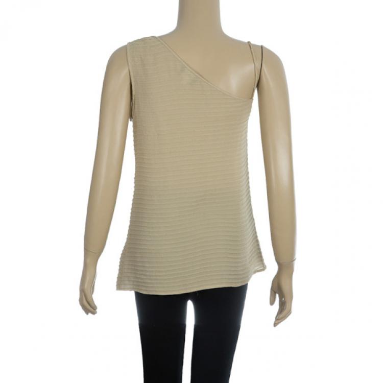 Pre Owned Giorgio Armani Cream One Shouldered Silk Chiffon Top S