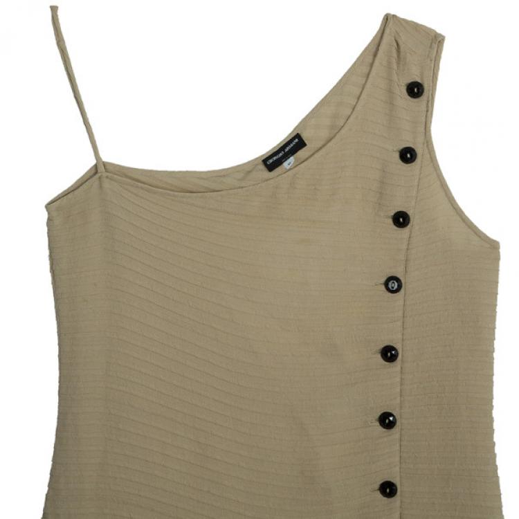 Pre Owned Giorgio Armani Cream One Shouldered Silk Chiffon Top S