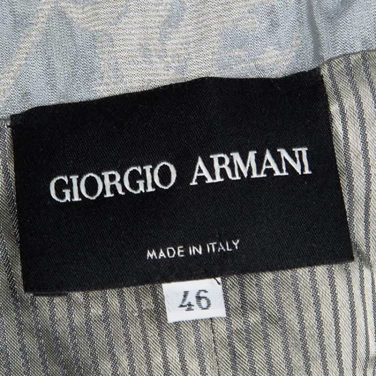 Pre Owned Giorgio Armani Grey Floral Jacquard Silk Embellished Cropped Jacket L