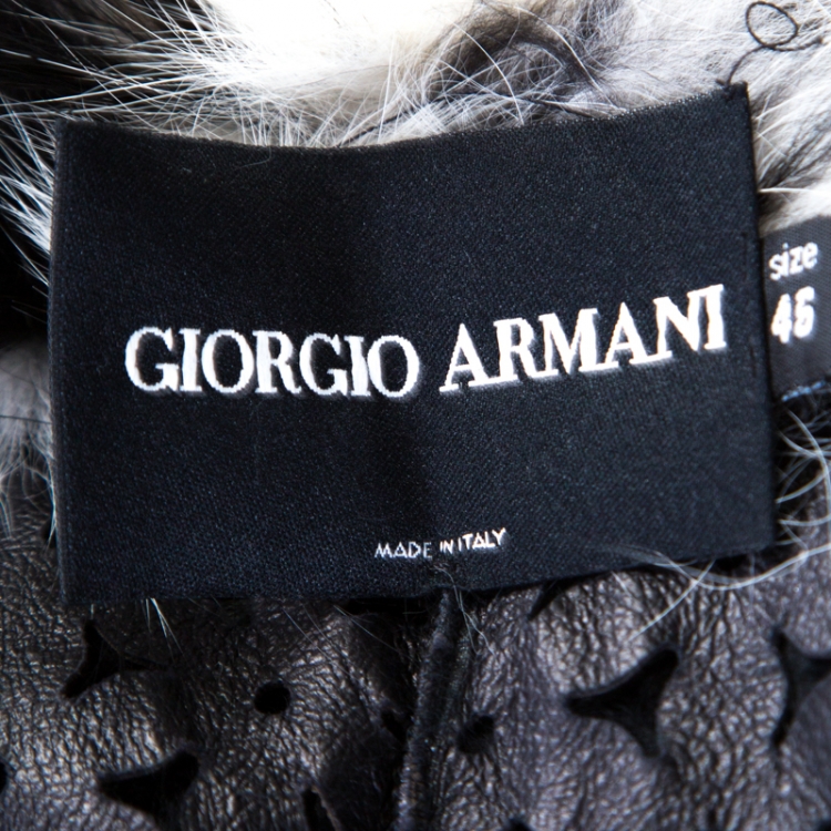 Pre Owned Giorgio Armani Black Sheared Mink Contrast Fox Collar Long Coat L
