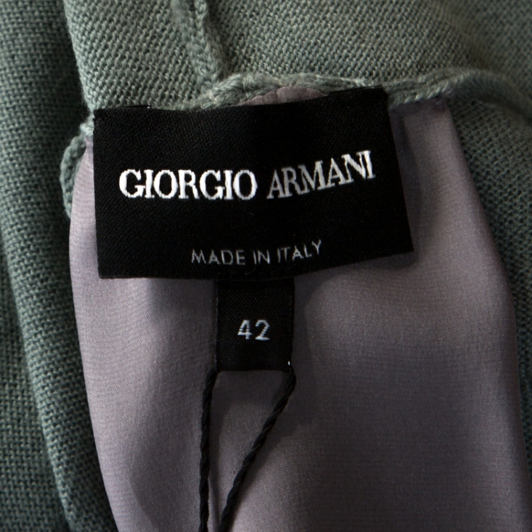 Pre Owned Giorgio Armani Sage Green Wool and Silk Pleated Yoke Detail Cardigan M 