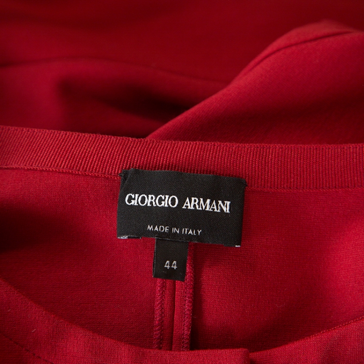 Pre Owned Giorgio Armani Red Stretch Knit Belt Detail Dress M