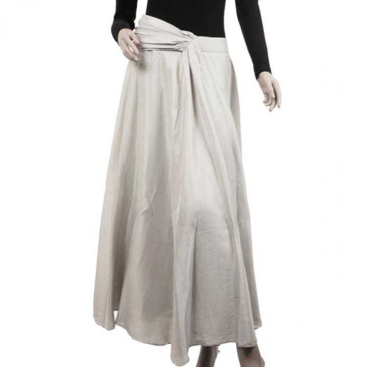 Pre Owned Giorgio Armani Light Grey Long Silk Skirt 