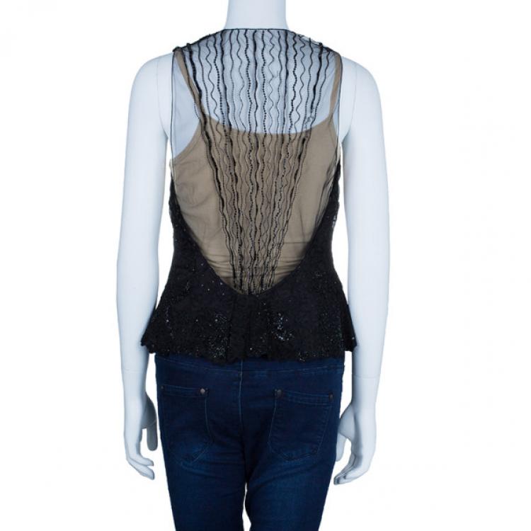 Pre Owned Giorgio Armani Black Embellished Vest Top M