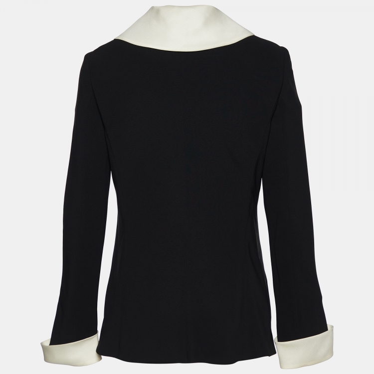 Pre Owned Giorgio Armani Black Silk Contrast Collar Detail Jacket M