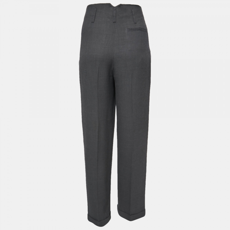 Pre Owned Giorgio Armani Grey Herringbone Wool Blend High Waist Wide Leg Trousers S / Waist: 27"
