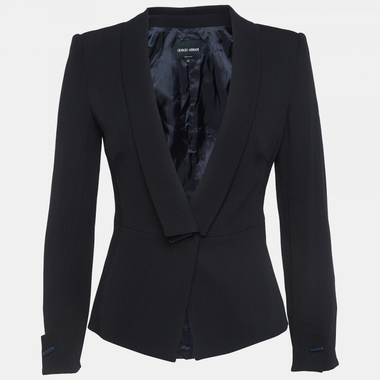 Pre Owned Giorgio Armani Navy Blue Pinstripe Gabardine Blazer M