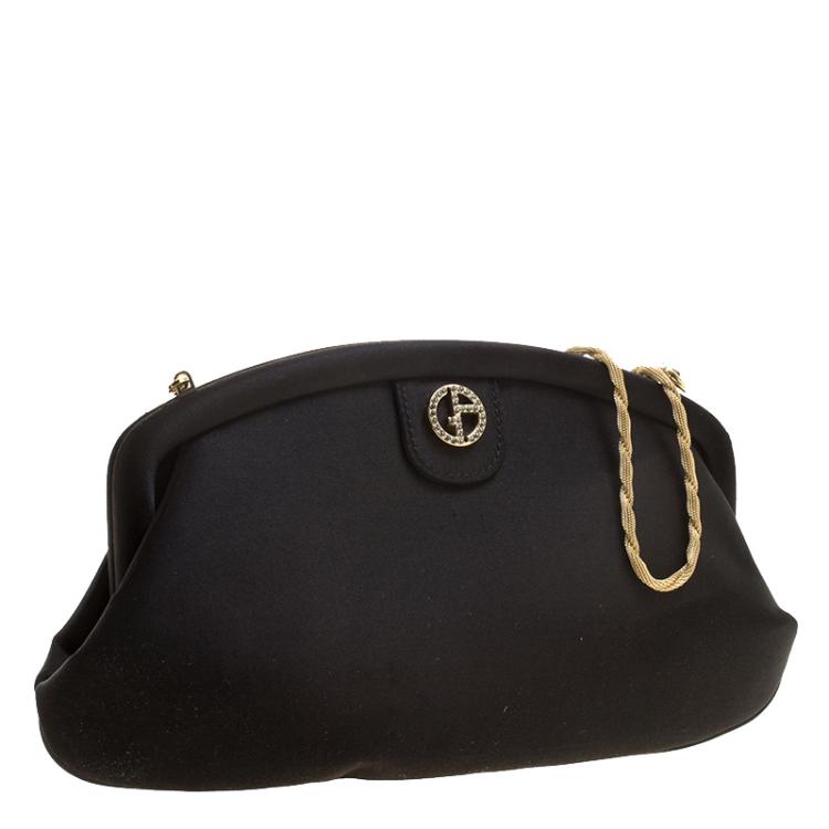 Pre Owned Giorgio Armani Black Satin Dinner Clutch 