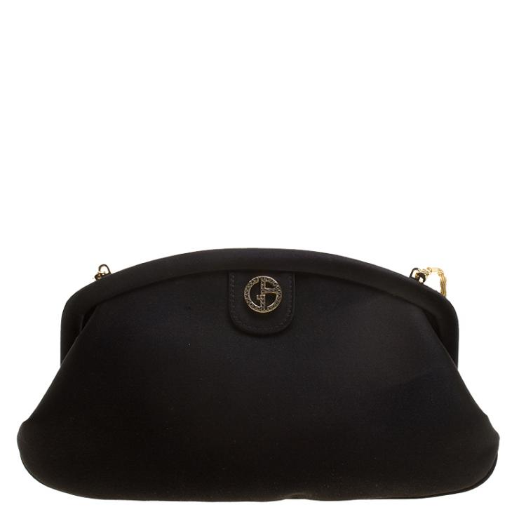 Pre Owned Giorgio Armani Black Satin Dinner Clutch 