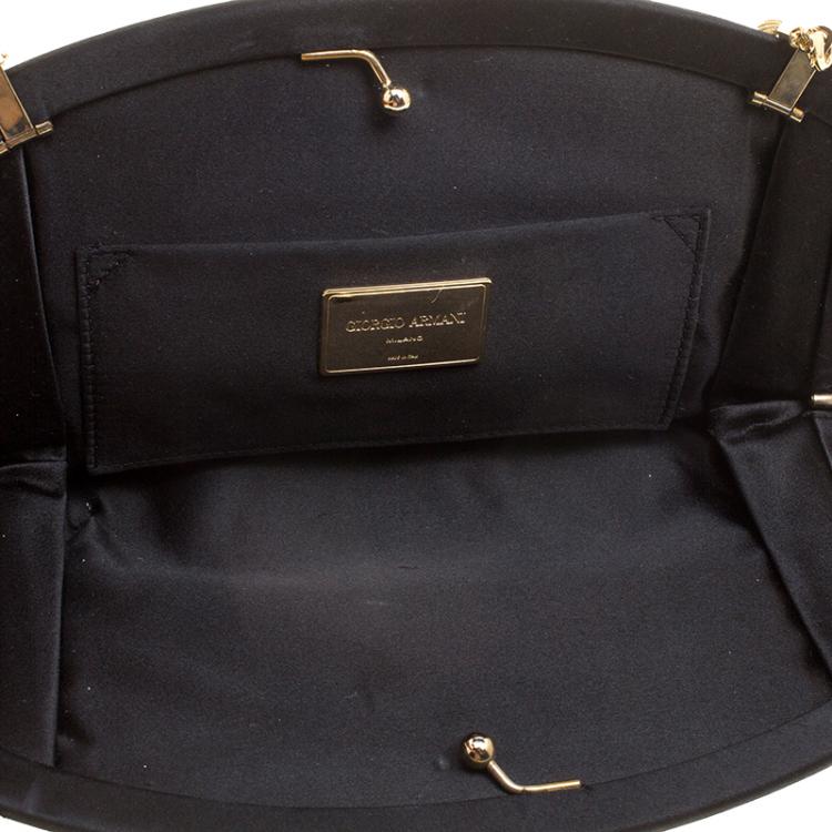 Pre Owned Giorgio Armani Black Satin Dinner Clutch 