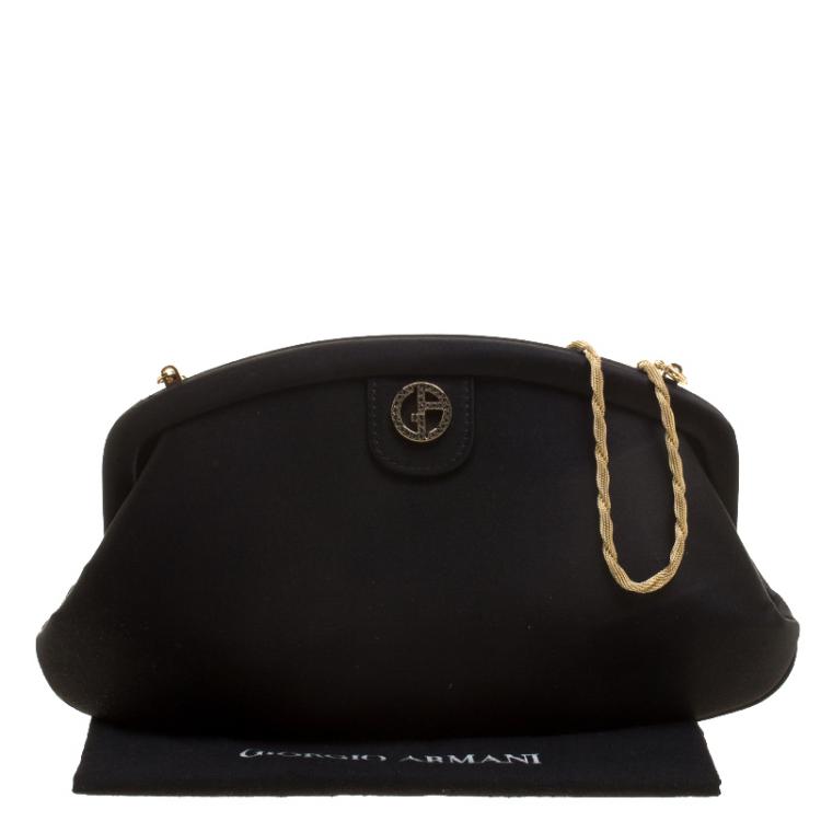 Pre Owned Giorgio Armani Black Satin Dinner Clutch 
