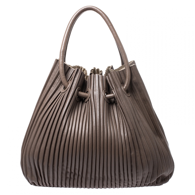 Pre Owned Giorgio Armani Brown Leather Pleated Hobo