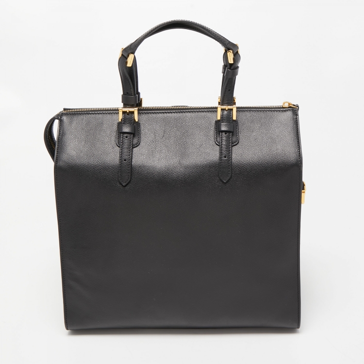 Pre Owned Giorgio Armani Black Leather Borgonuovo Tote