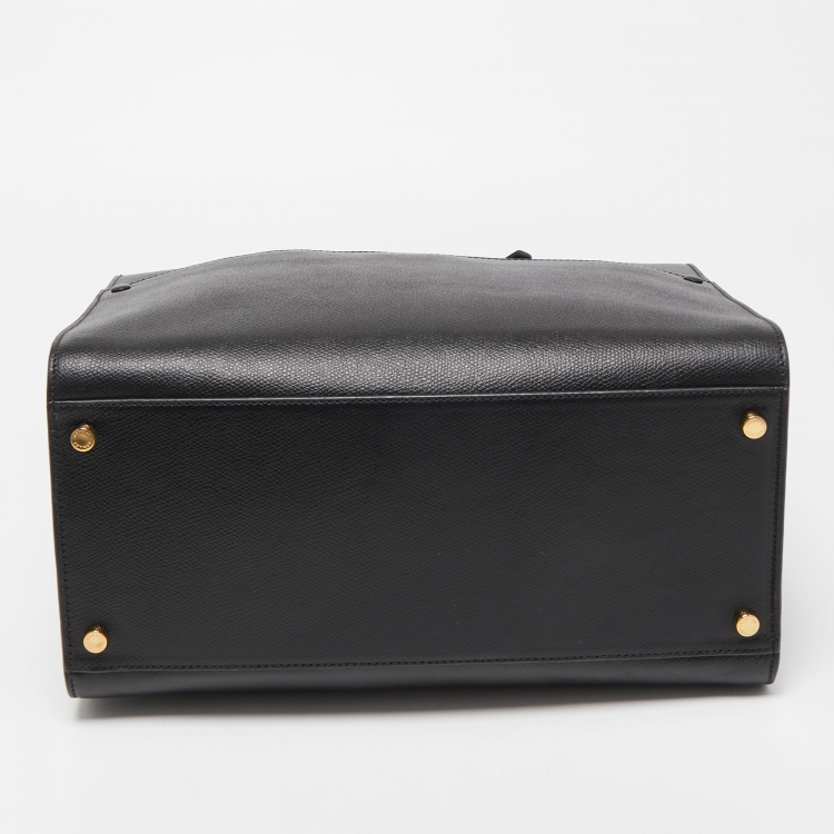 Pre Owned Giorgio Armani Black Leather Borgonuovo Tote