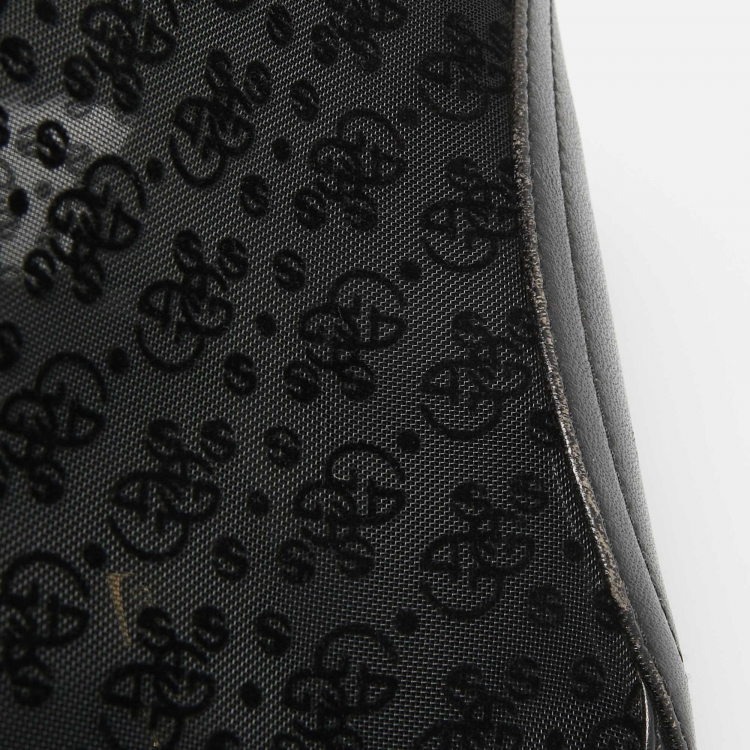 Pre Owned Giorgio Armani Black Monogram Mesh and Leather Fringe Bucket Bag 