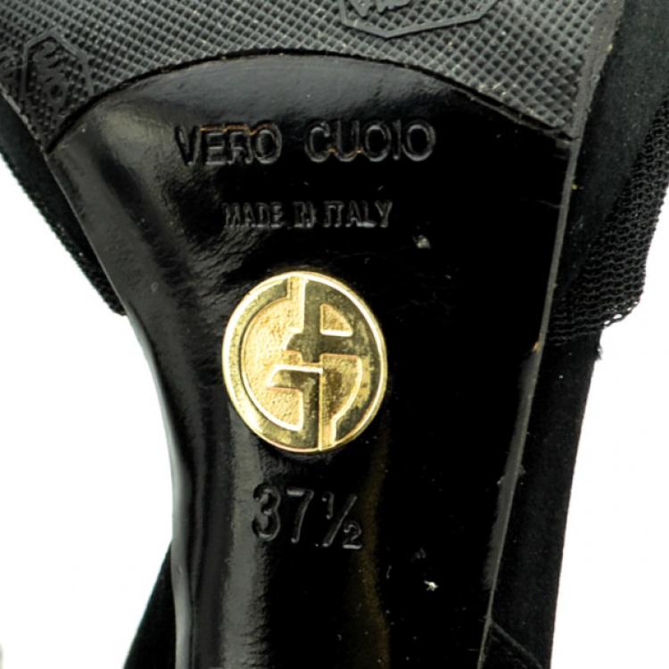 Pre Owned Giorgio Armani Black Mesh Slingback Sandals Size 37.5