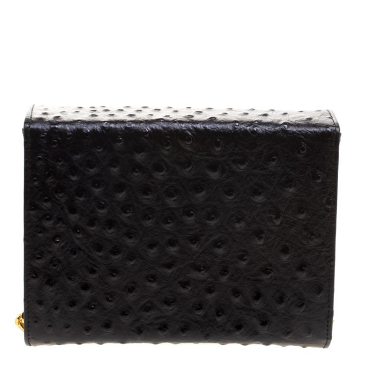 Pre Owned Giuseppe Zanotti Black Ostrich Embossed Leather Crossbody Bag