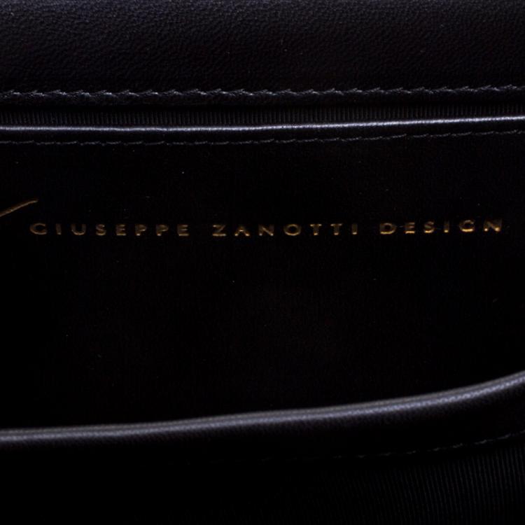 Pre Owned Giuseppe Zanotti Black Ostrich Embossed Leather Crossbody Bag