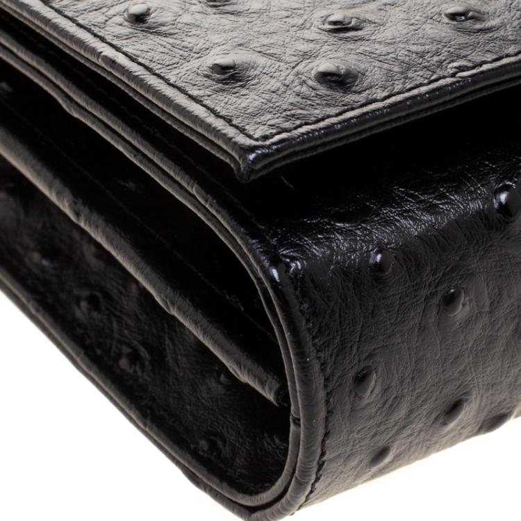 Pre Owned Giuseppe Zanotti Black Ostrich Embossed Leather Crossbody Bag