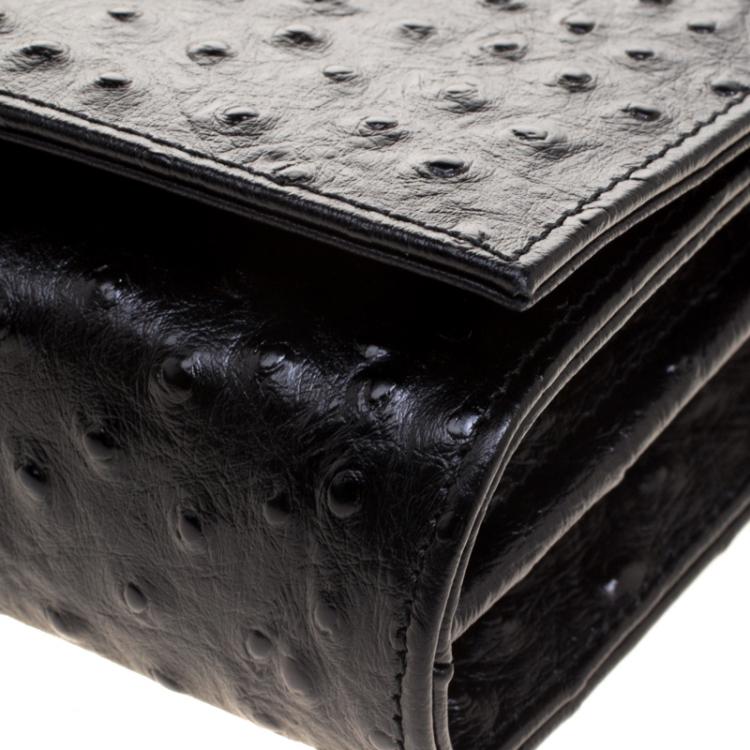Pre Owned Giuseppe Zanotti Black Ostrich Embossed Leather Crossbody Bag