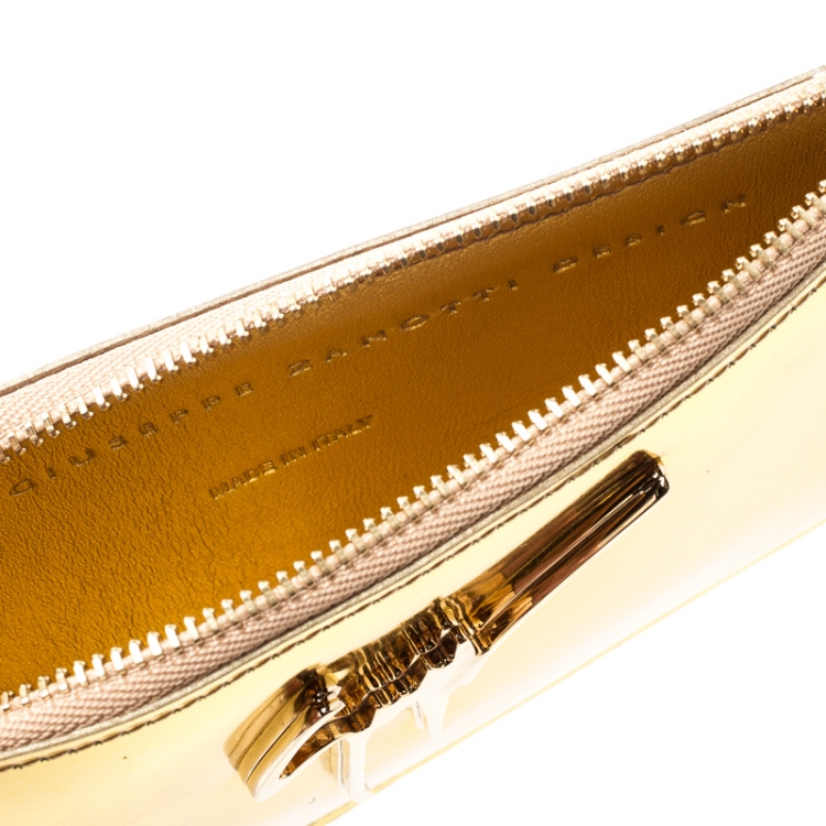 Pre Owned Giuseppe Zanotti Metallic Gold Leather Margery Zip Pouch