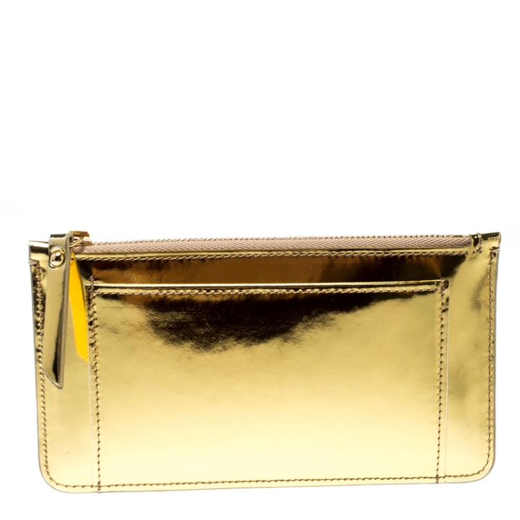 Pre Owned Giuseppe Zanotti Metallic Gold Leather Margery Zip Pouch