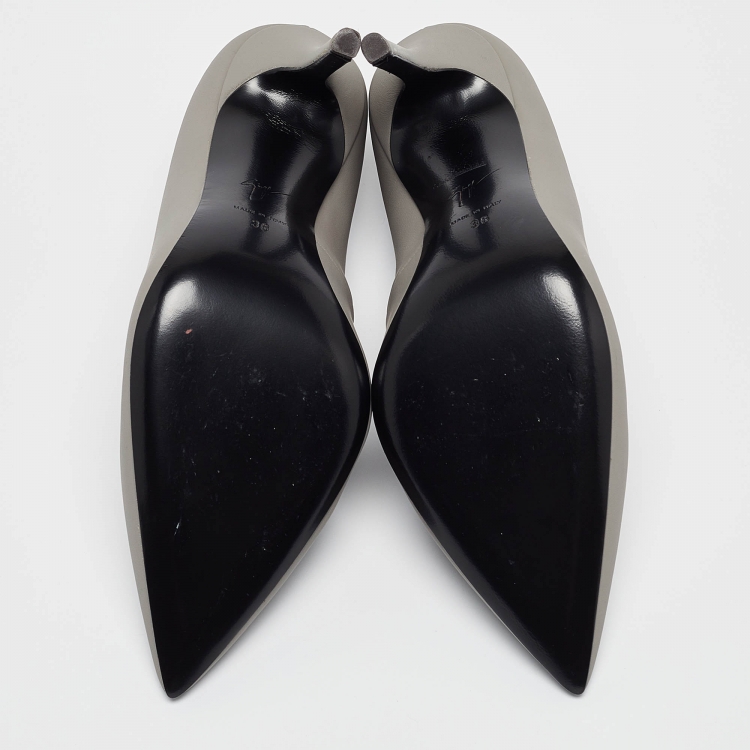 Pre Owned Giuseppe Zanotti Grey Lucrezia Leather Pointed Toe Pumps Size 38