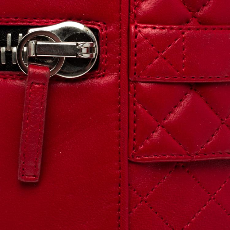 Pre Owned Giuseppe Zanotti Red Quilted Leather Double Zip Accent Boots Size 38.5