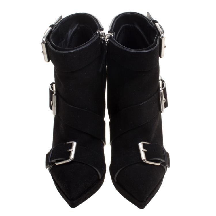 Pre Owned Giuseppe Zanotti Black Buckled Suede Platform Ankle Boots Size 38