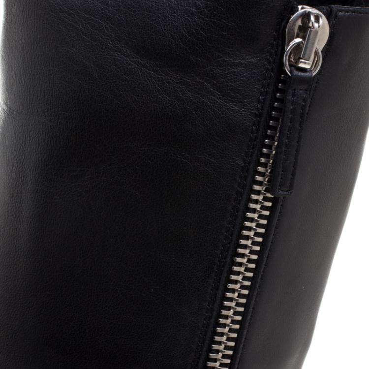 مملوكة مسبق�ًا Giuseppe Zanotti Black Leather Guaz Fur Lined Wedge Knee Boots Size 38
