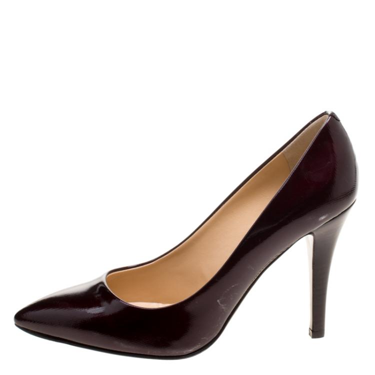 Pre Owned Giuseppe Zanotti Burgundy Patent Leather Meya Pointed Toe Pumps Size 37.5