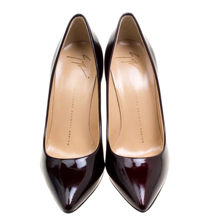 Pre Owned Giuseppe Zanotti Burgundy Patent Leather Meya Pointed Toe Pumps Size 37.5