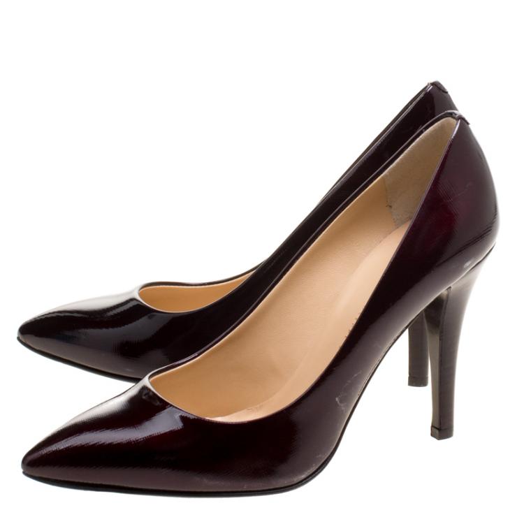 Pre Owned Giuseppe Zanotti Burgundy Patent Leather Meya Pointed Toe Pumps Size 37.5