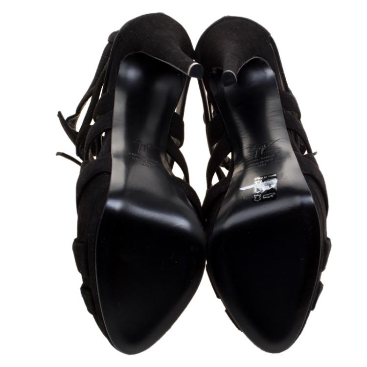 مملوكة مسبقًا Giuseppe Zanotti Black Suede Caged Platform Sandals Size 40